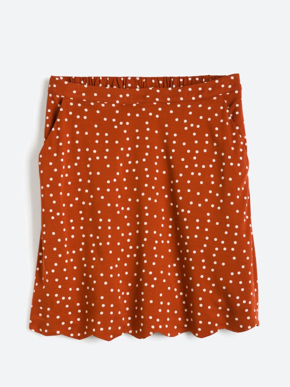41 Hawthorne Polka Dot Burnt Orange Verna Scallop Hem Skirt, XL Petite
